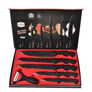 6Pcs Granite Coated Kitchen <b>Knife</b> <b>Set</b> With Peeler Gift Box with Peeler for Retail Household Market OEM ODM Wholesale - Product Image 1