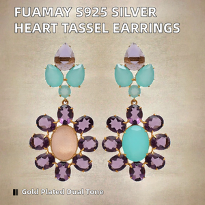 Pendientes Colgantes de Flor de Amatista Chapados en Oro al por Mayor, Pendientes de Gota de Piedras Preciosas Multicolor de Corte Ovalado para Mujer - Product Image 2
