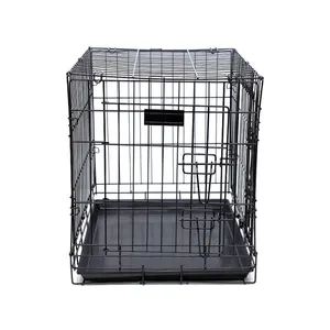 Gabbia per cani pieghevole in metallo da 30 "taglia L gabbia per animali domestici 2 porte con vassoio nero