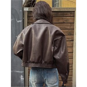 Veste bomber courte en similicuir Y2K pour femme, style streetwear automne, avec poche - Product Image 2
