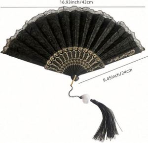 Custom Printed <b>Large</b> Black Wooden Folding Hand <b>Fan</b> Personalized Folk Art Angel Model Business Gifts Souvenirs Painted Bamboo - Product Image 6