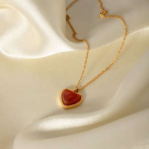 wholesale 316L Stainless Steel 14k 18k Gold Plated Pendant Heart <b>Ruby</b> <b>Necklace</b> for Women - Product Image 1