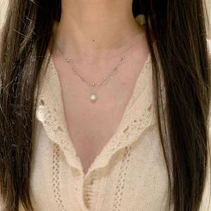 Collar con Colgante de Plata de Ley S925 con Encaje y Diamantes Completos, con Perla Blanca Australiana de Partículas Grandes, Elegante y de Alta Gama - Product Image 2