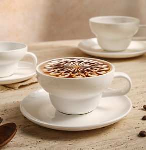 Minimalist High White Thick Ceramic Coffee <b>Cup</b> <b>Saucer</b>, Professional Latte <b>Cup</b> for Cafes Hotel Restaurant Holiday Premium Gifts - Product Image 3