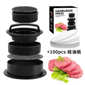 3 in 1 Burger Press, Hamburger Patty Maker Stuffed Burgers Press with with 100 Pcs Wax Hamburger Patty Paper