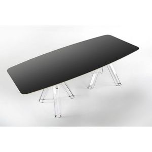 Ometto 220x115 cm tavolo da pranzo nero trasparente ellittico Design ovale con elemento superiore in legno di policarbonato ELL002 - Product Image 2