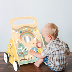 बहु-कार्यात्मक लकड़ी के बच्चे वॉकर गतिविधि केंद्र व्यस्त बोर्ड पुल और गाड़ी बच्चे सीखने की पैदल यात्रा को धक्का दें - Product Image 5