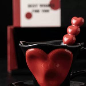 Embossed Heart Ceramic Coffee <b>Cup</b> Saucer Set, Hand Pinched Mug Dessert Plate Afternoon Tea Tableware Home Decor Gift - Product Image 4