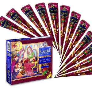 Paquete de 12 Unidades de Pasta de Henna Kaveri Color Marrón Ceniza, Crema Natural para Arte Corporal, Fórmula Herbal Sin Amoníaco para Arte Temporal en la Piel - Product Image 1