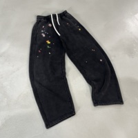 Celana Jogger Kaki Lurus Bahan Tebal 370GSM Logo Kustom Vintage Distressed Batik Patch Pinggang Elastis Streetwear OEM