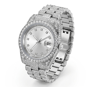 Orologio da <span class=keywords><strong>Uomo</strong></span> di Lusso in Acciaio Inossidabile con Moissanite, Diamanti Moissanite Brillanti Colore D VVS, Accessorio da Polso, Regalo Perfetto - Product Image 1