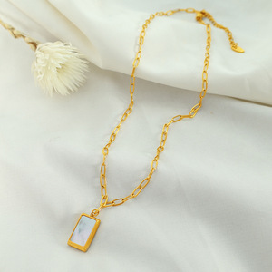 Minimalist Seashell Pendant Necklace Gold Silver Geometric Square Bezel Setting <b>Titanium</b> Steel <b>Chain</b> Gift Jewelry XL63 - Product Image 3