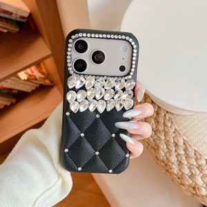 Étui de luxe en cuir losanges et cristaux diamantés pour téléphone portable, coque pour filles motif galet, compatible iPhone 17 Pro Max 16 15 14 13, fabrication OEM - Product Image 4