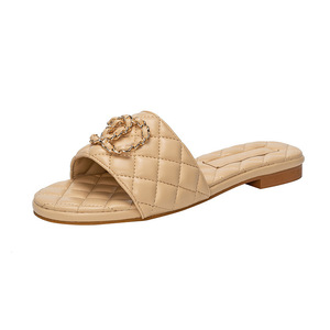 Ciabatte da donna in vera pelle <span class=keywords><strong>di</strong></span> lusso con fondo piatto <span class=keywords><strong>di</strong></span> alta <span class=keywords><strong>qualità</strong></span> sandali firmati scarpe da spiaggia estive da donna - Product Image 6