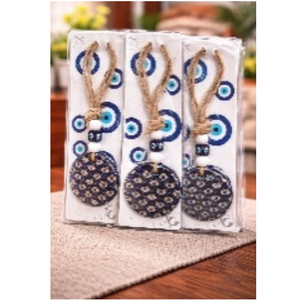 Décoration murale ronde en céramique bleue avec corde en jute et perles, décoration murale traditionnelle pour la maison, le salon, la chambre à coucher - Product Image 2