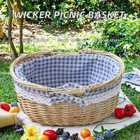 WINTOP Dubbele Handgreep Eco-vriendelijke Plantenvezel Wicker Rustieke Rechthoekige Picknickmand Verplaatsbare Handgreep Multifunctionele Opbergmand