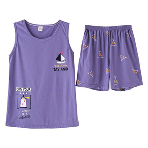 Conjunto de Pijamas para Casais, Camiseta Sem Mangas e Shorts, Pijamas de Algodão para Homens e Mulheres - Product Image 6