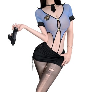 Lingerie sexy pour <span class=keywords><strong>femme</strong></span>, tenue de secrétaire, taille unique, avec entrejambe ouvert, design ajouré, en tissu spandex transparent et collants en dentelle et résille - Product Image 5