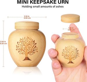 Urne miniature en bambou à bas prix pour cendres <span class=keywords><strong>d</strong></span>'animaux de compagnie, motif Arbre de Vie gravé, petite boîte commémorative pour crémation - Product Image 2