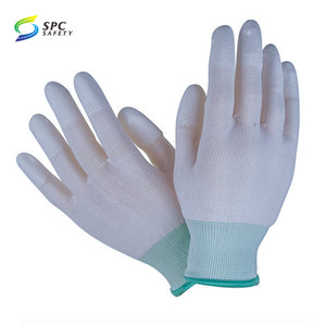 Hafif beyaz naylon kabuk hassas <span class=keywords><strong>ESD</strong></span> statik elektronik montaj taşıma muayene PU parmak kısmi kaplamalı eldiven - Product Image 2