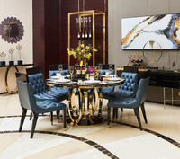 Fabrication sur mesure de meubles de salle à manger, table et chaises, ensemble de salle à manger en acier inoxydable de luxe, pas cher, en marbre, pour 6 personnes