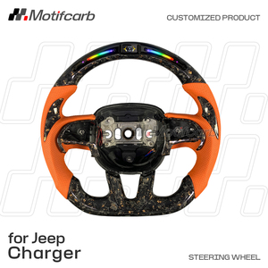 พวงมาลัยคาร์บอนไฟเบอร์มีมือจับสีส้มสำหรับ Dodge Charger Chellcat SRT 392 r/t scat Pack - Product Image 2