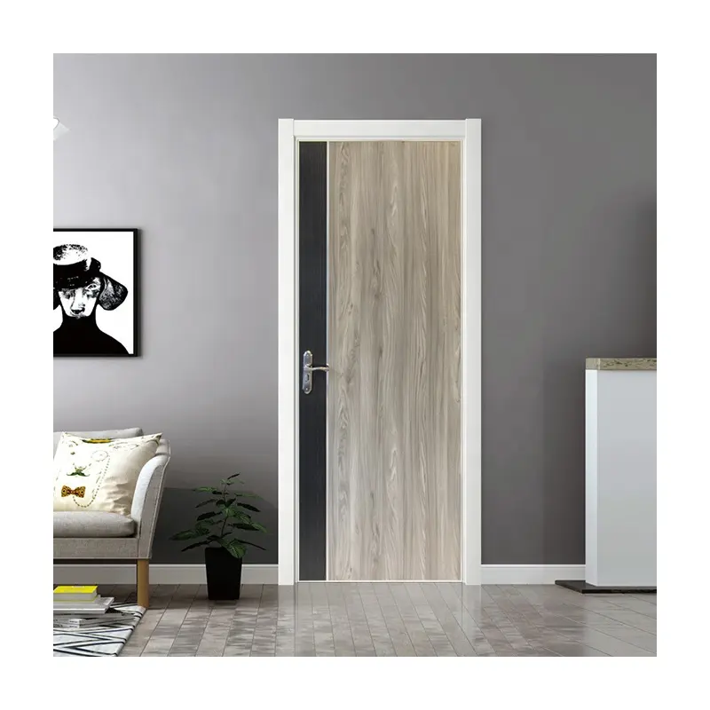 Porte Desain Modern Salon Tarik dengan Bingkai untuk Kamar Motif Kayu Pvc Pintu Siram untuk Apartemen