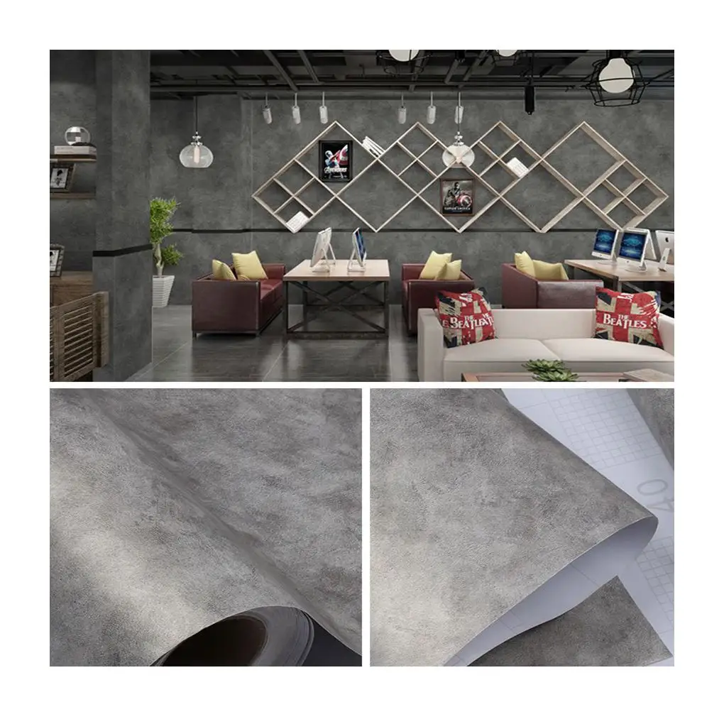 Papel tapiz de lujo de alta calidad para pared pegatinas de vinilo con diseño de cemento, papel de pared extraíble, color gris oscuro, fábrica de China