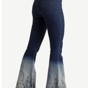 Vaqueros acampanados de cintura media de alta calidad para mujer, bordados, de mezclilla, casuales, con estampado. - Product Image 3