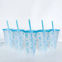 Gobelet à paille rose à nœud, design moderne et écologique, grande capacité 710 ml, en PP transparent, vente en gros – Nouveauté très prisée