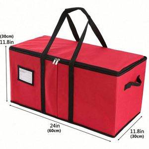 Nouvelle Arrivée - Vente Flash : Boîte de Rangement Pliable Rouge en Polyester 61x30x30cm pour Ornements de Noël avec Poignée - Sac de Rangement pour Boules - Product Image 6