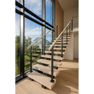 Rampe d'escalier en verre Georgia avec main courante en <span class=keywords><strong>bois</strong></span> <span class=keywords><strong>Balustrade</strong></span> intérieure en verre de sécurité au design moderne <span class=keywords><strong>pour</strong></span> escaliers - Product Image 2