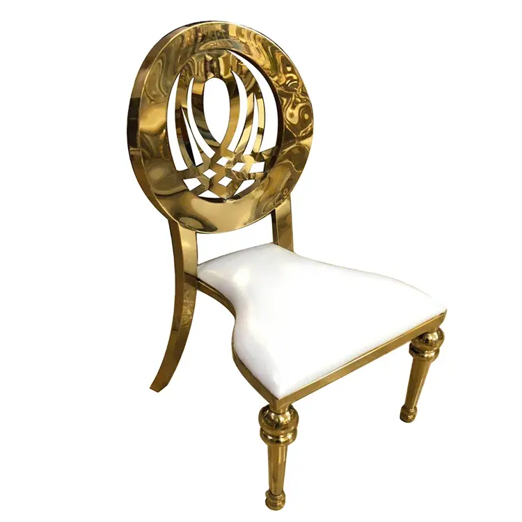 แฟชั่นการออกแบบกรอบทองโลกรอบกลับสแตนเลสเก้าอี้โรงแรมจัดเลี้ยงเก้าอี้จัดงานแต่งงาน