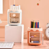 Porte-stylos cochon en plastique mignon et adorable, organiseur de papeterie pour étudiants et enfants, boîte de rangement de bureau à grande capacité avec compartiments