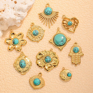 จี้ห้อยคอ/กำไลข้อมือสไตล์วินเทจ ไม่ลอก ไม่ดำ ชุบทอง 14k 18k ทำจากสแตนเลสสตีล 316L ประดับด้วยเทอร์ควอยซ์ สำหรับทำเครื่องประดับ - Product Image 2