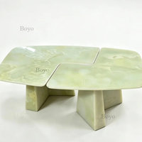 Table basse ronde en marbre vert, table basse en onyx vert, ensemble de tables basses modernes imbriquées