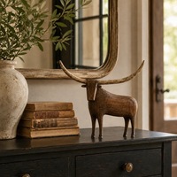 Patung Banteng Longhorn Vintage Baru, Figur Banteng Gaya Barat dari Resin, Ornamen Kerajinan Hewan Dekoratif untuk Meja Rumah
