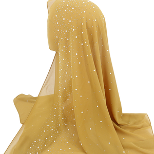 2022 perlas piedras gasa musulmán <span class=keywords><strong>Hijab</strong></span> bufanda larga chales islámicos diamantes de imitación bufandas musulmanas pañuelo para la cabeza - Product Image 1
