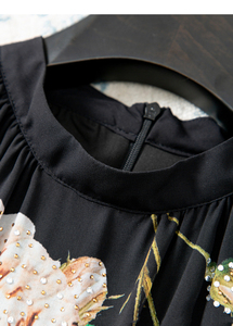 AELESEEN siciliano Midi Vestido Mujer verano sin mangas diseñador moda rebordear estampado de flores malla Patchwork cintura alta elegante - Product Image 3