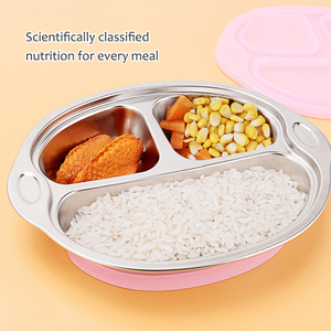 Trẻ em ăn tấm bé thép không gỉ chia tấm cấp thực phẩm Silicone hút cốc Bộ đồ ăn - Product Image 5