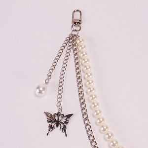 Cadena de cintura de mariposa de acero inoxidable con perlas de imitación, cadena corporal de moda de varias capas para uso diario, color plateado - Product Image 4