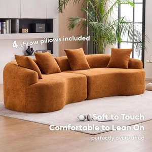 Canapé d'angle incurvé minimaliste moderne 4 places, orange, sans assemblage, directement de l'usine - Product Image 3