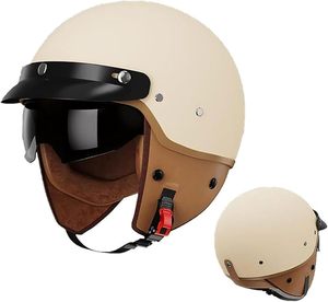 Casco Mezzo Jet Retrò Omologato DOT <span class=keywords><strong>per</strong></span> Adulti Stile Tedesco Vintage con Visiera Parasole <span class=keywords><strong>per</strong></span> Scooter ATV Racing <span class=keywords><strong>Vespa</strong></span> da Uomo - Product Image 1