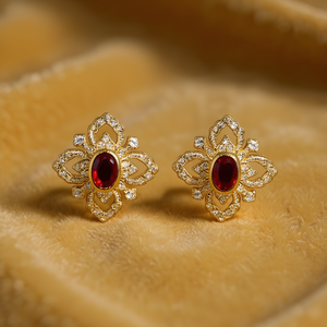 Orecchini a forma di fiore placcati in oro con pietra ovale in zircone per gioielli classici da festa da donna E2973 - Product Image 2