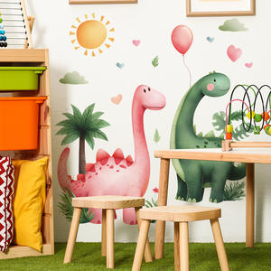 Autocollant mural en vinyle <span class=keywords><strong>grand</strong></span> format pour <span class=keywords><strong>chambre</strong></span> d'enfant, motif dinosaure de dessin animé, plante tropicale, soleil, ballon - Product Image 3