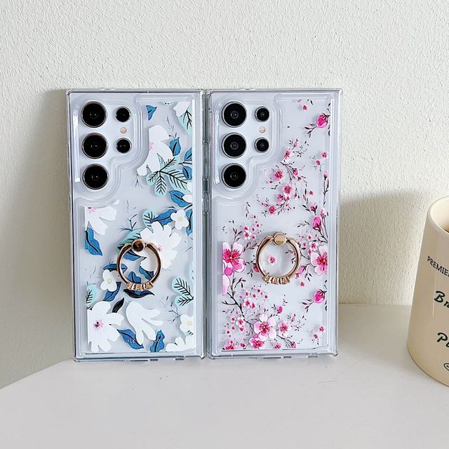 Liquid Silicone Case for Samsung Galaxy A13 A23 A33 A53 A14 A24 A54 A73 A04S A32 A52 A52S A72 Flowers Cover Finger Loop Fundas
