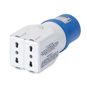 Adaptador Industrial a Civil SCHUKO 2P+T 16A 230V IP44 Enchufe Doble con 2 Tomas Estándar con Conexión a Tierra de Plástico - Product Image 1