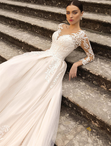 Abiti da Sposa Moderni a Prezzo di Fabbrica, Nuovo Modello Semplice in Pizzo, Sexy con Piccolo Strascico, Aderente, Maniche Lunghe, Applicazioni Floreali, Stile Sirena - Product Image 6
