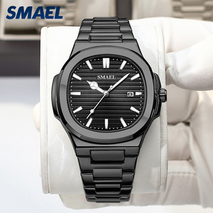 SMAEL D8060 นาฬิกาควอทซ์สแตนเลสสำหรับผู้ชายหน้าปัดสีดำตัวเลขโรมันแสดงวันที่นาฬิกาธุรกิจแบบอะนาล็อก 42 มม. ตัวเรือนทรงกลม - Product Image 1