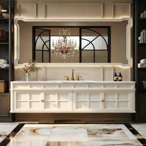 Light luxury French retro intelligent <b>mirror</b> cabinet integrated rock slab basin wall mounted bathroom cabinet - Product Image 1